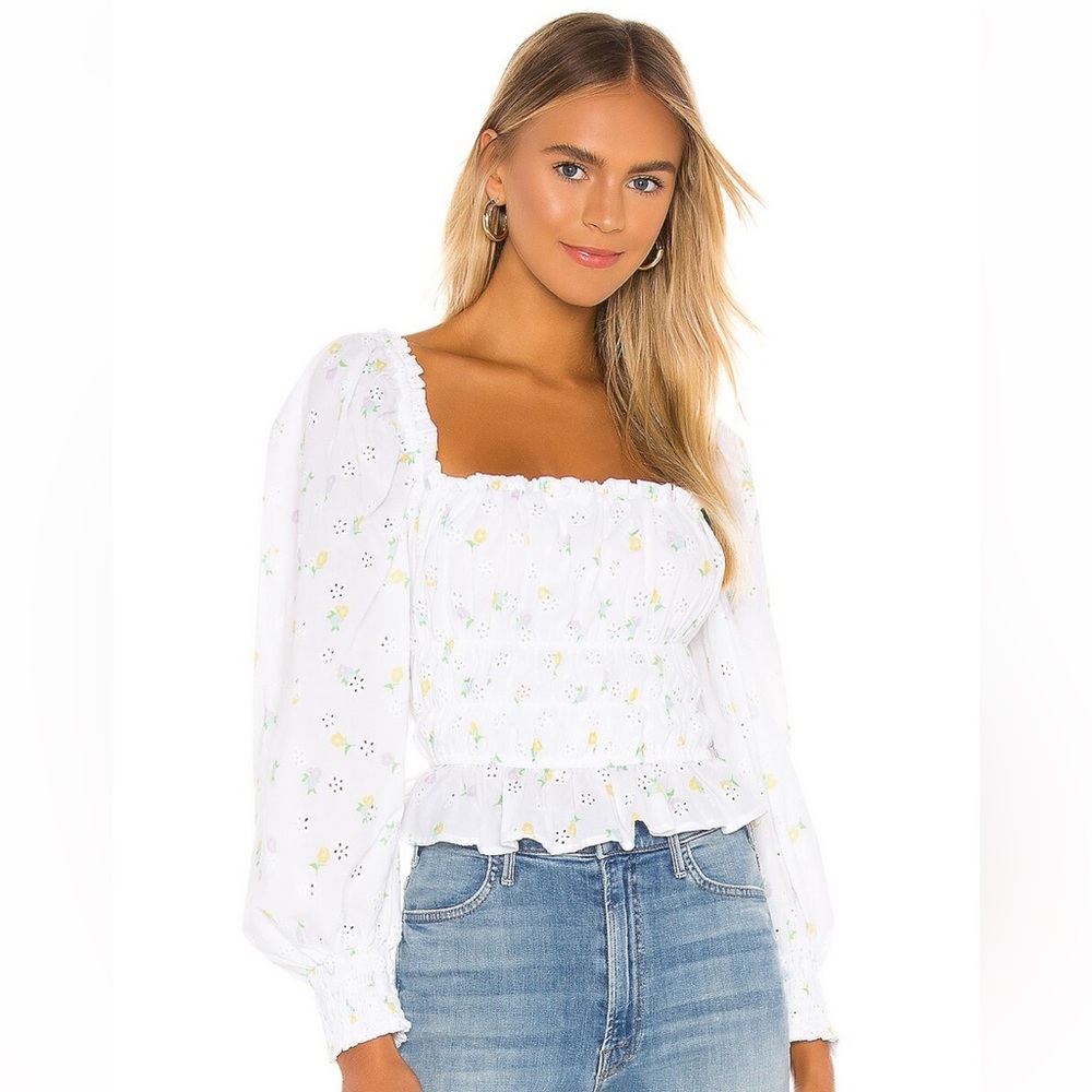 For Love and Lemons Azalea Crop Top in White Floral